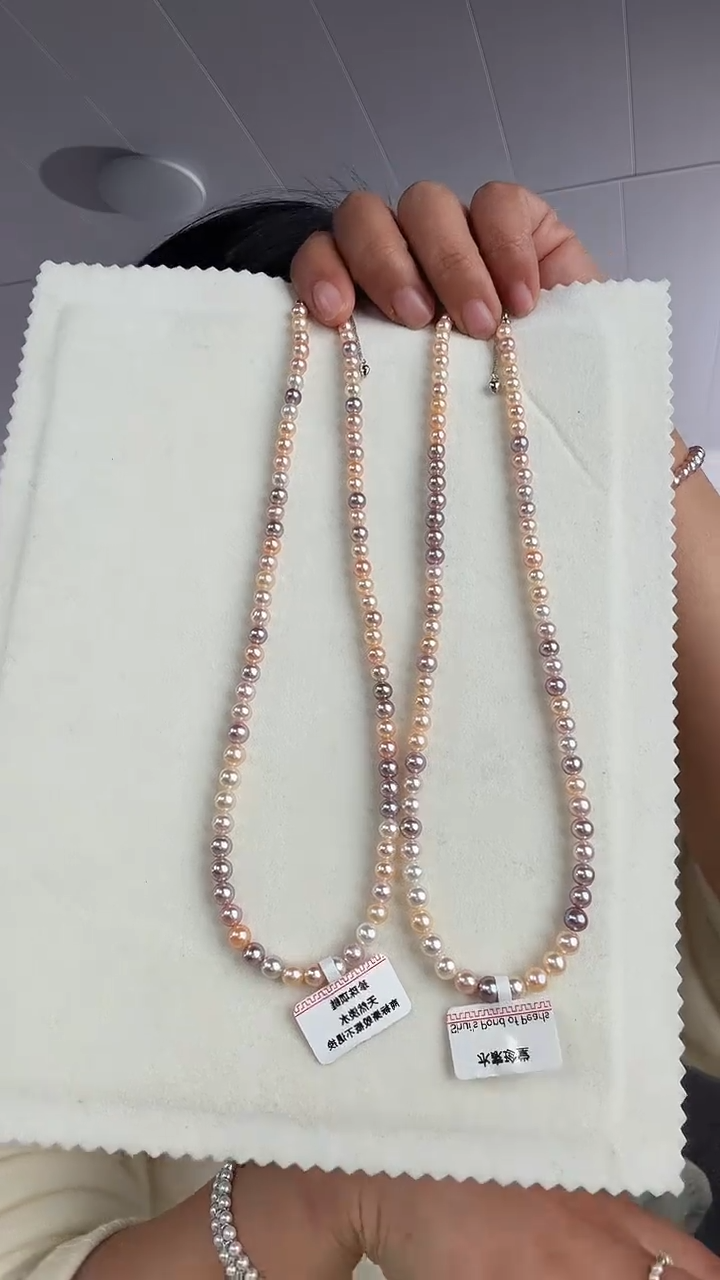 颈饰银S925镶嵌淡水珍珠7-8mm淡水ak糖果满串 多样发一