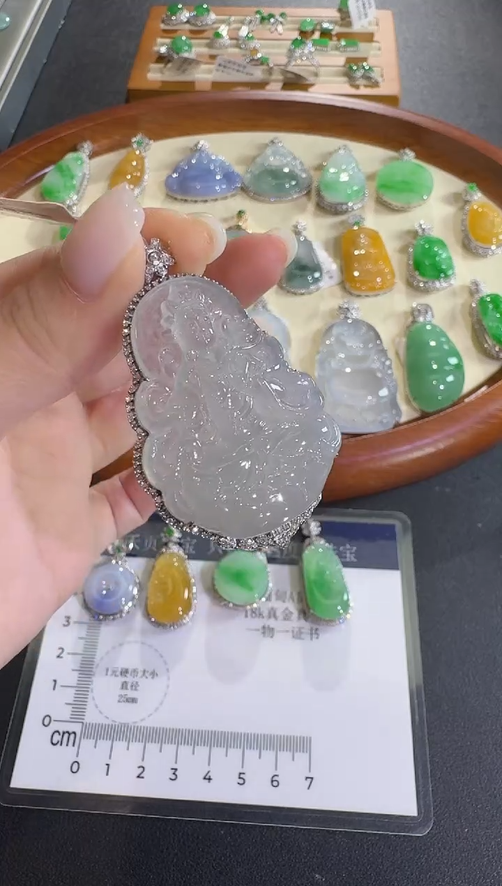 吊坠(不含链)18K金镶嵌翡翠【源头工厂】钻石镶嵌