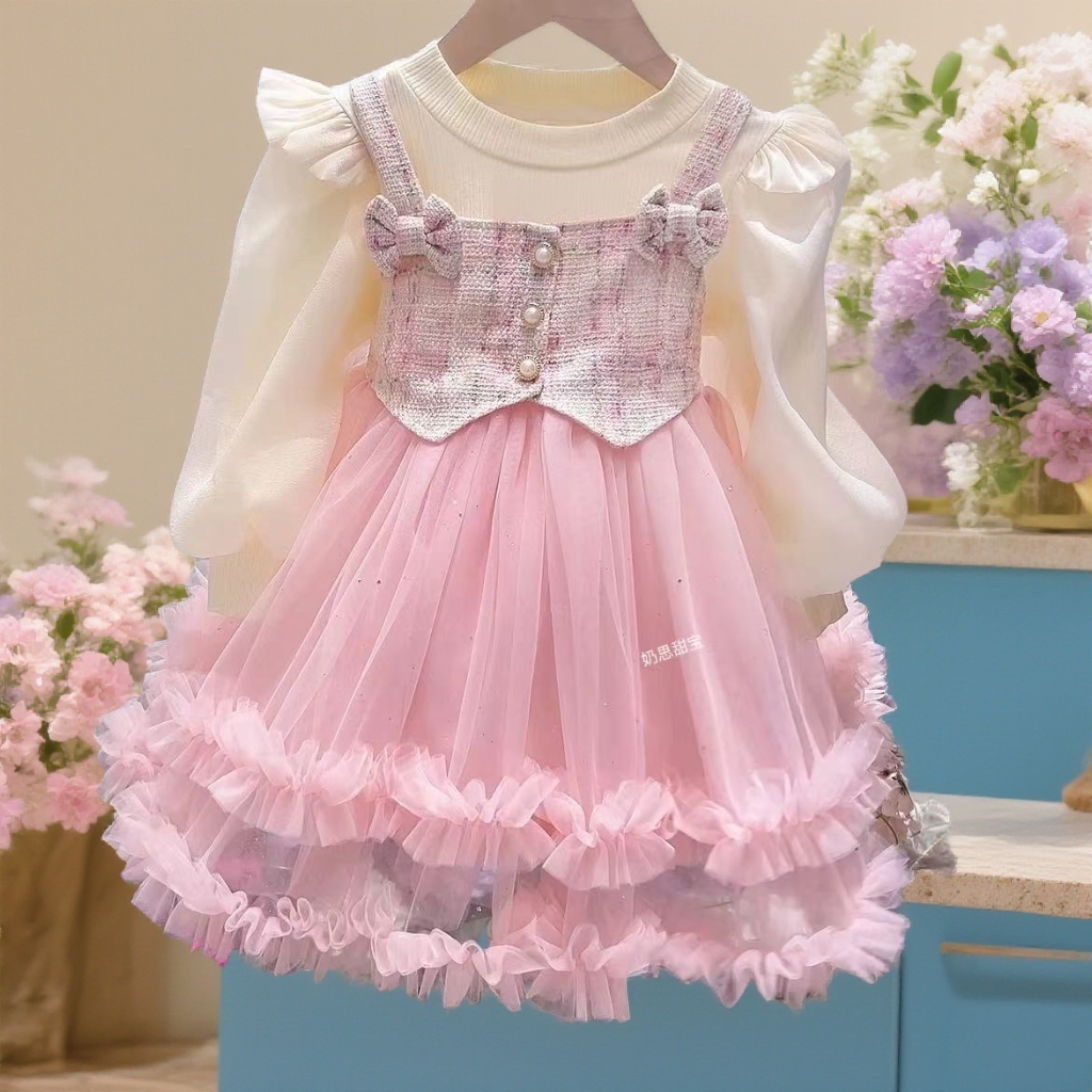 【H1532】2025新款粉色小香风公主裙秋款长袖网红公主裙