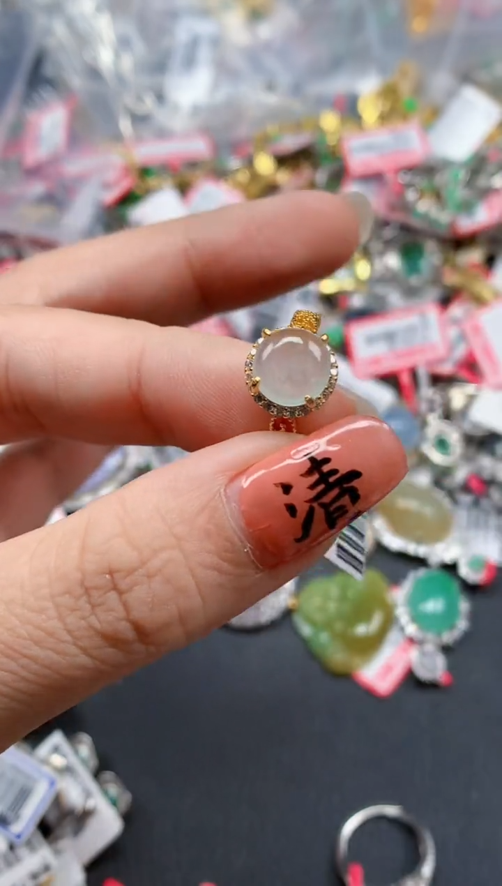 银S925镶嵌戒指翡翠天然A货缅甸翡翠