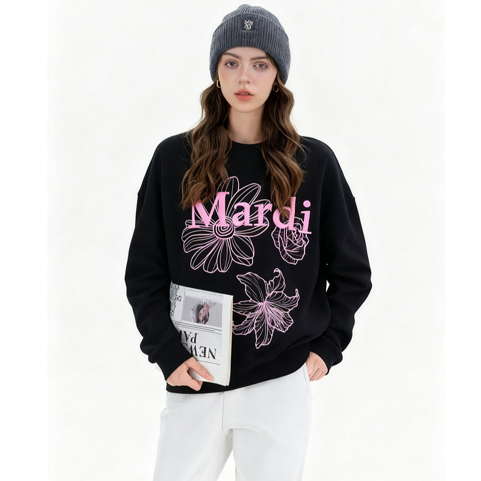 Mardi小雏菊经典三花休闲秋冬新款韩版纯棉女士圆领套头卫衣 潮