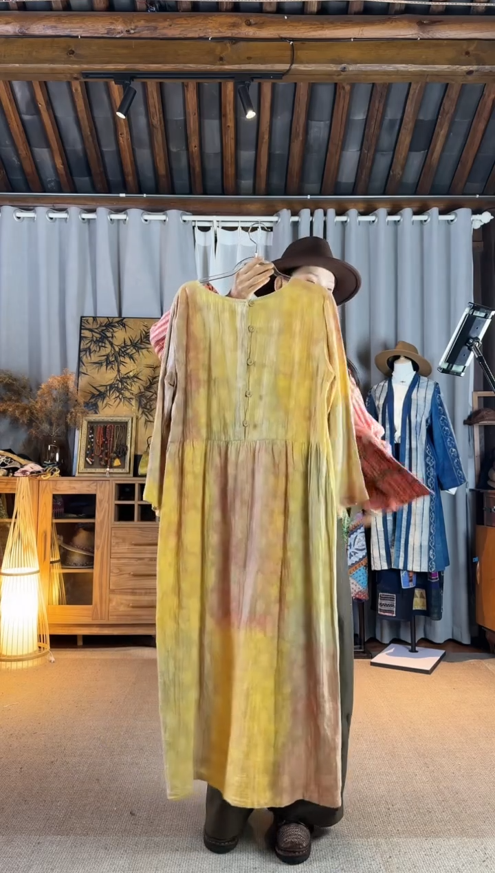 薯**金设计师款花果染连衣裙