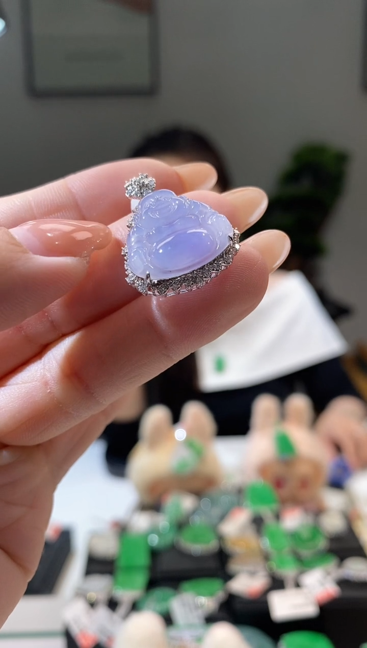 吊坠(不含链)18K金镶嵌翡翠佛公