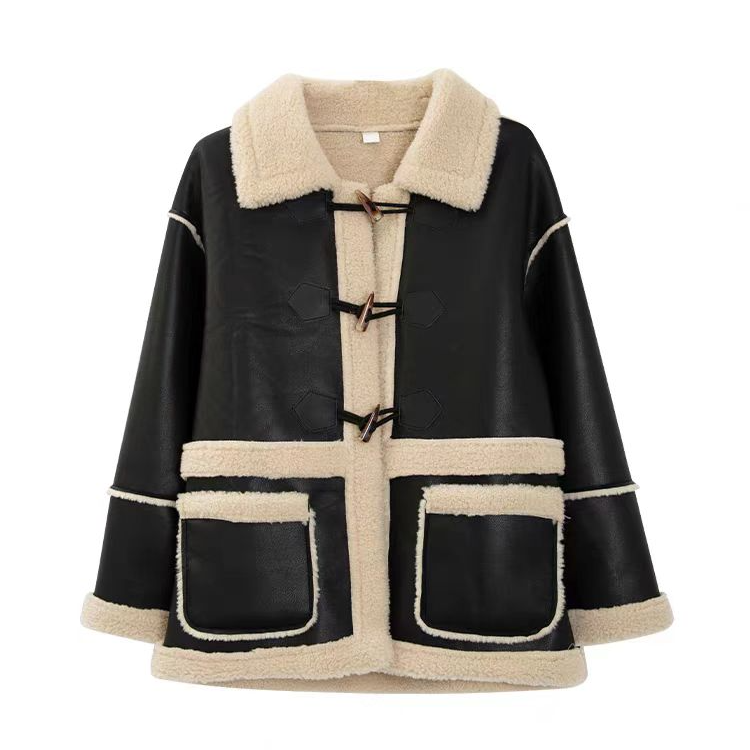 【清货】韩版牛角扣加厚短款仿羊羔毛外套棉衣