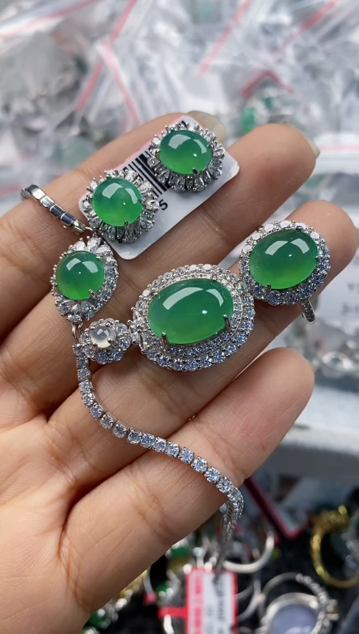 银S925镶嵌戒指翡翠555---8