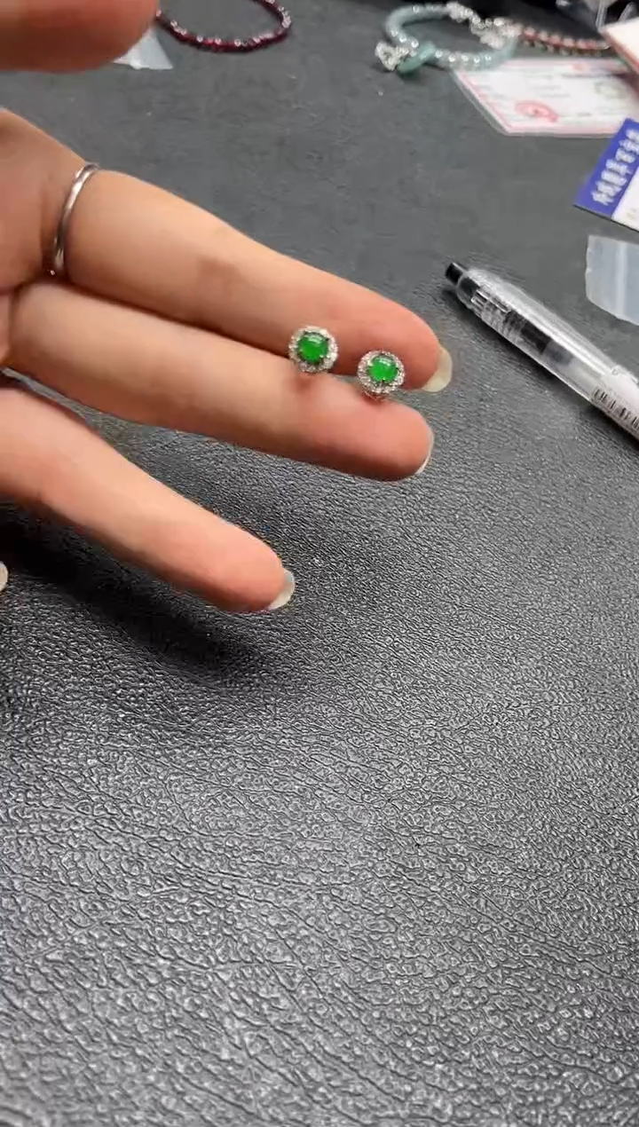 银S925镶嵌翡翠耳饰0031152128