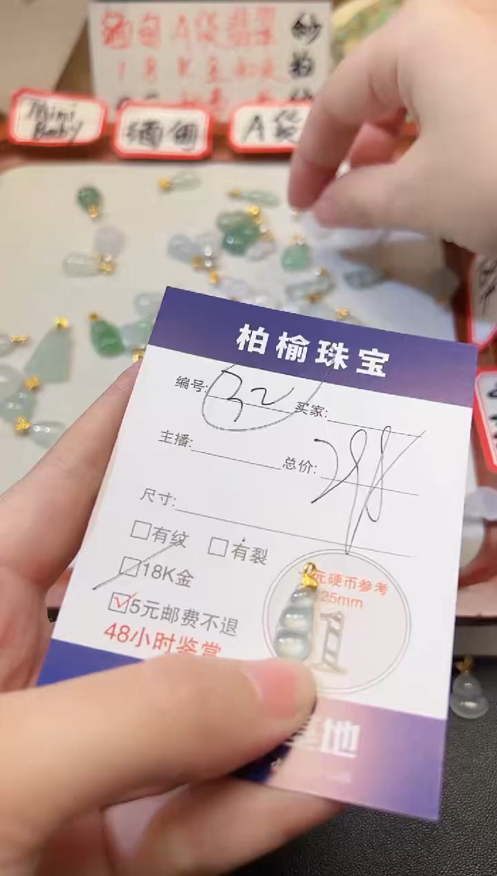 翡翠18K金镶嵌颈饰32豆子