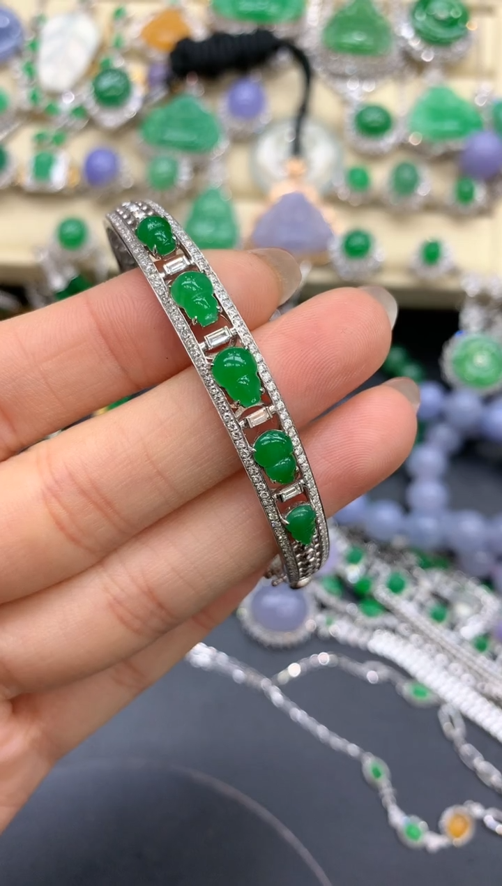 【闪购商品】翡翠手镯18K金镶嵌515-中国好珍宝