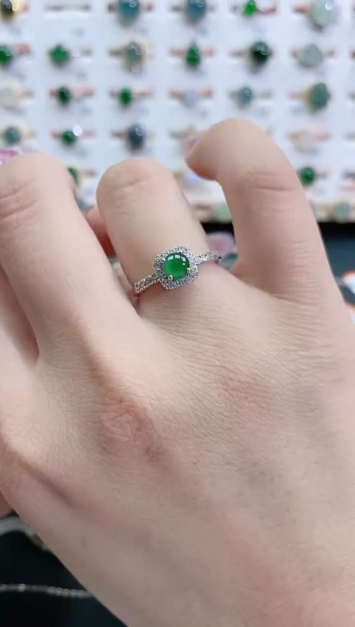 银S925镶嵌戒指翡翠天然翡翠