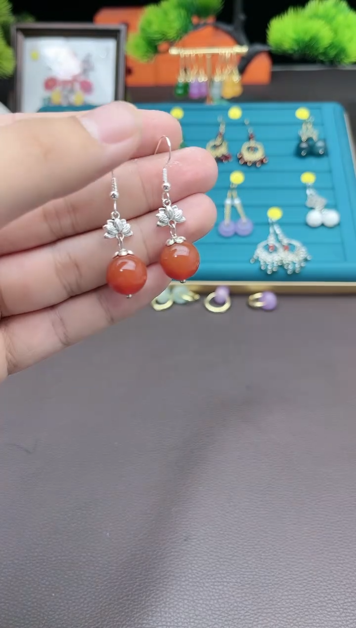 【闪购商品】南红玛瑙耳饰银S925镶嵌718000