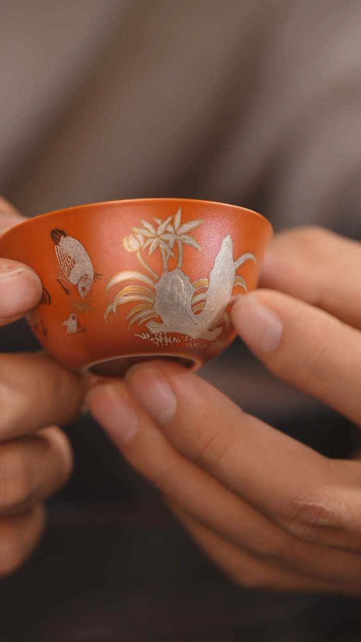 【闪购商品】杯108柴房陶瓷柴烧 金红鸡缸杯