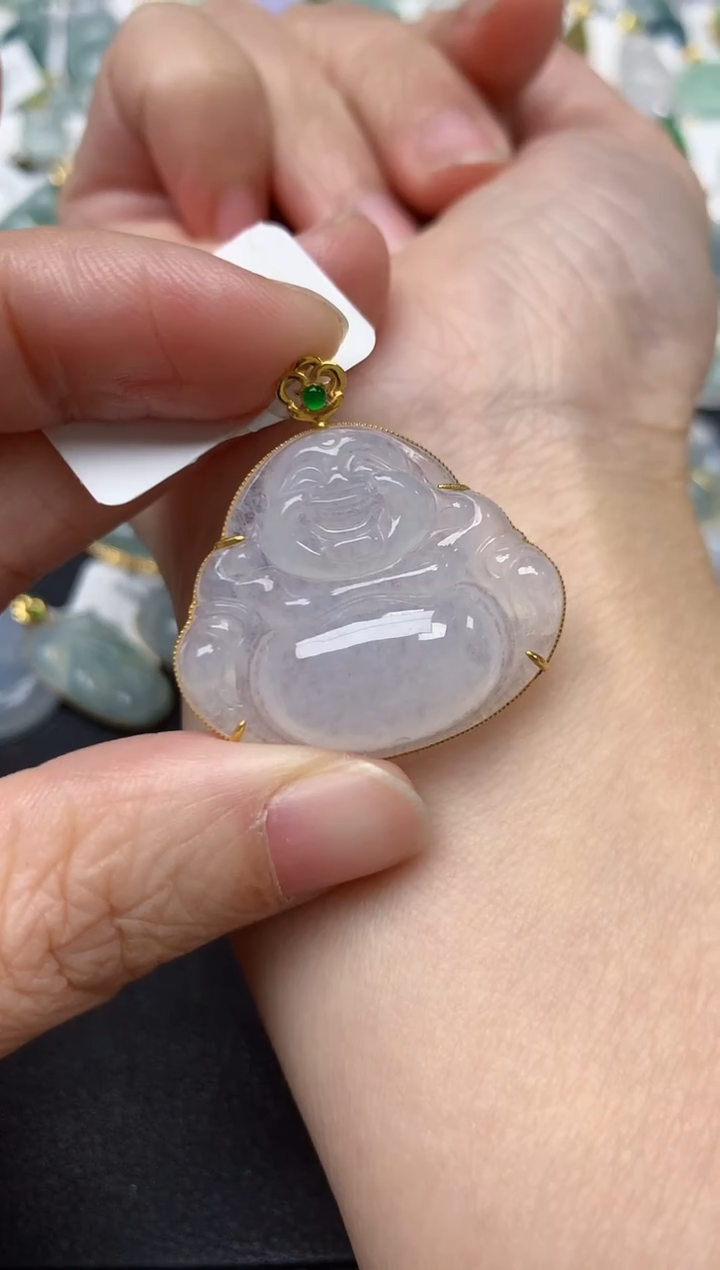 颈饰18K金镶嵌翡翠天然缅甸A货翡翠