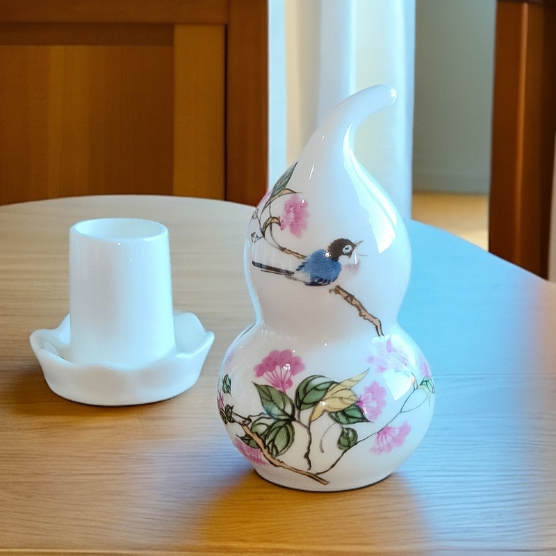 陶瓷葫芦装饰摆件收纳筒牙签筒创意家用骨瓷复古风牙签筒