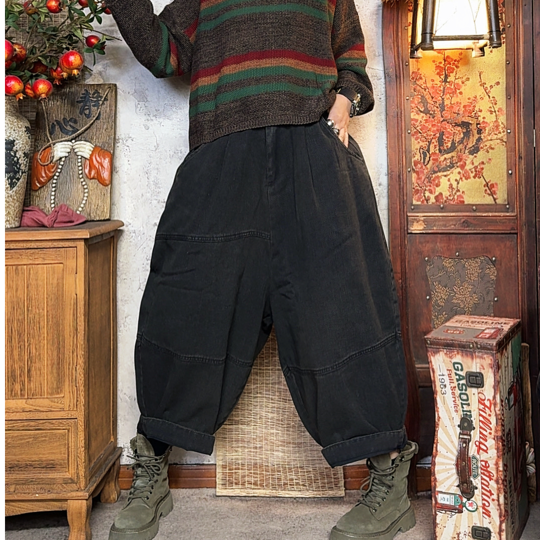 2282款冬季宽松潮流时尚炒色做旧牛仔夹棉休闲裤【裤长82臀围140】