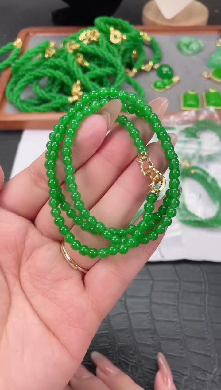 未镶嵌翡翠耳饰小米单圈项链