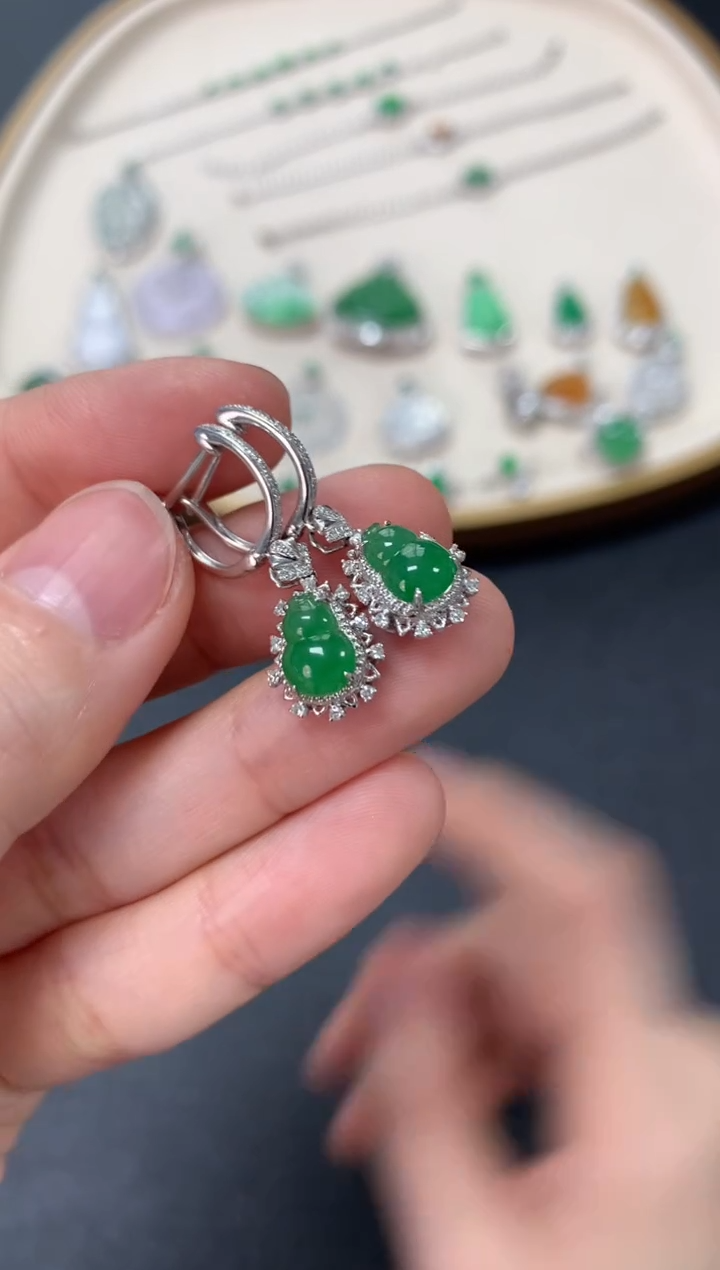 【闪购商品】翡翠耳饰18K金镶嵌耳饰5800