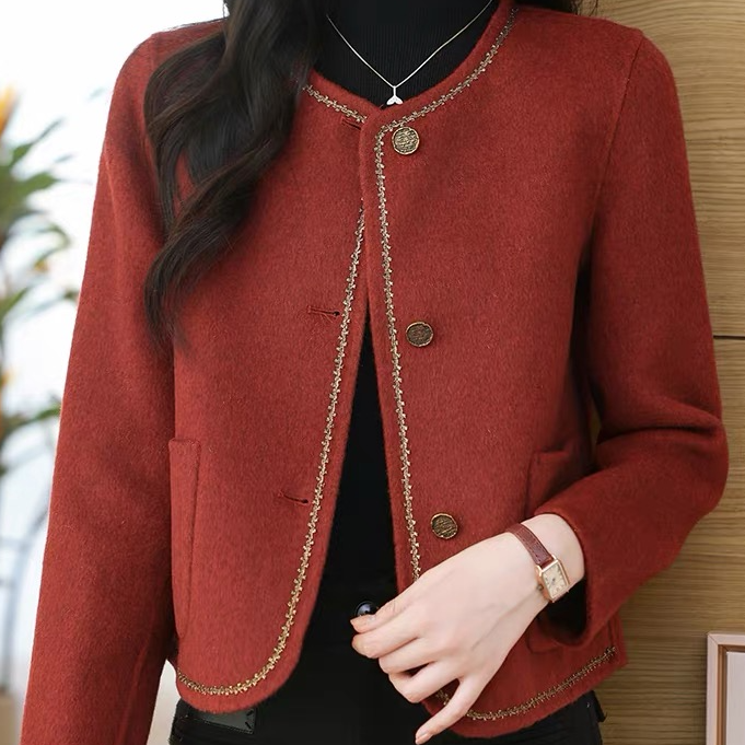 【100%羊毛】红色双面呢大衣女短款2025新款羊毛小个子韩版