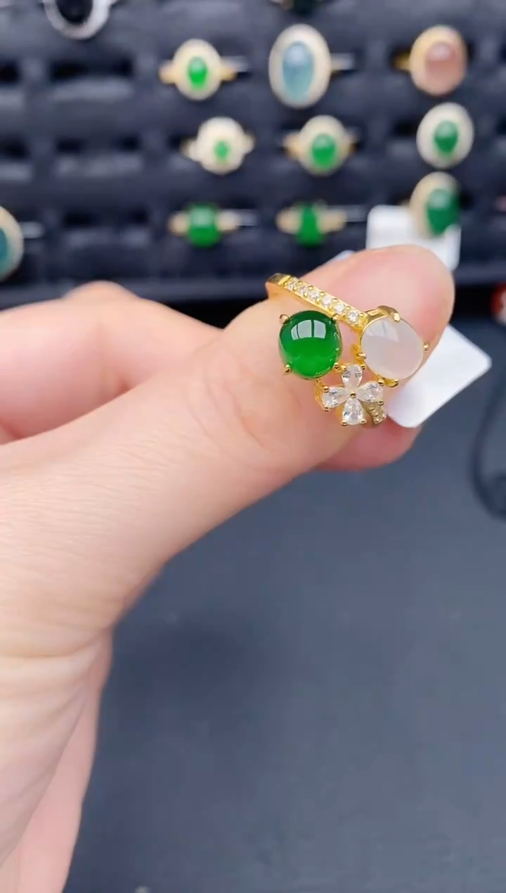 银S925镶嵌戒指翡翠天然a货翡翠194