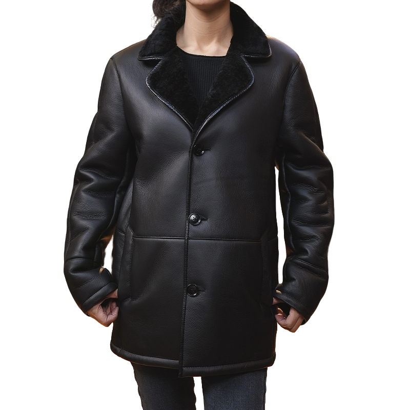 皮毛一体时尚男款休闲潮流黑色宽松西服领