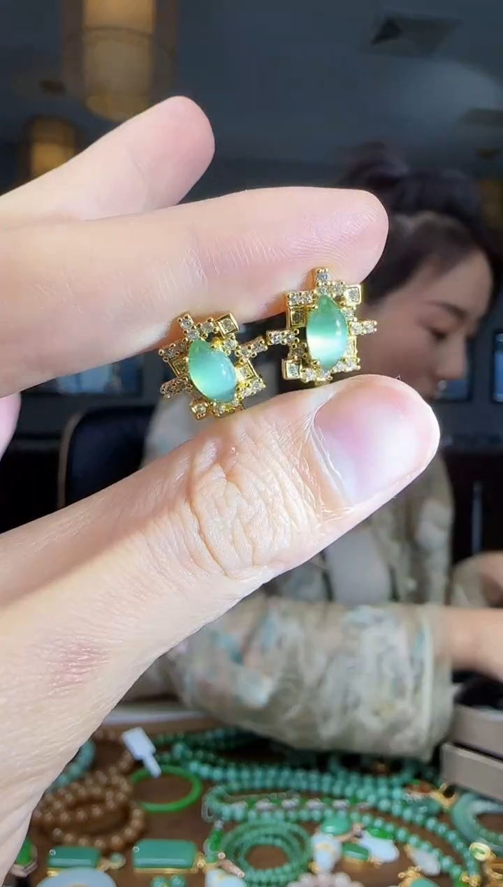 银S925镶嵌和田玉耳饰1