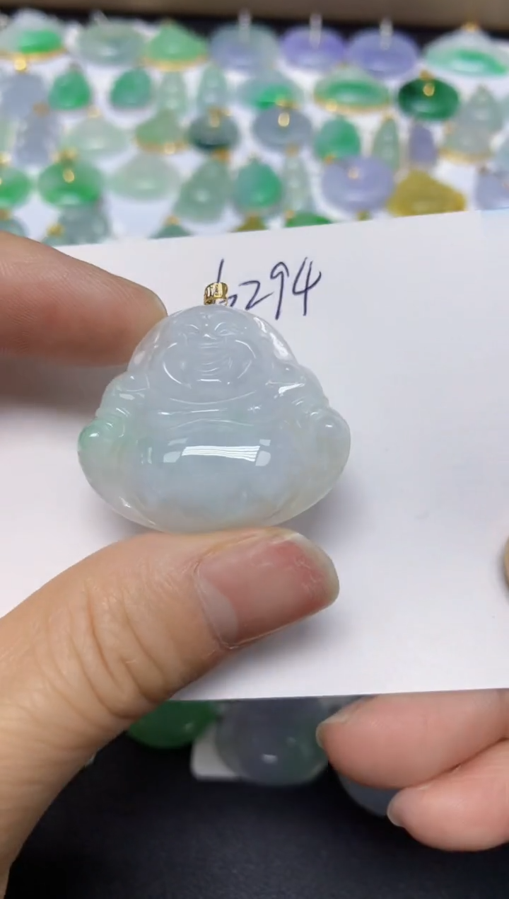 【闪购商品】翡翠挂件18K金镶嵌天然翡翠A货