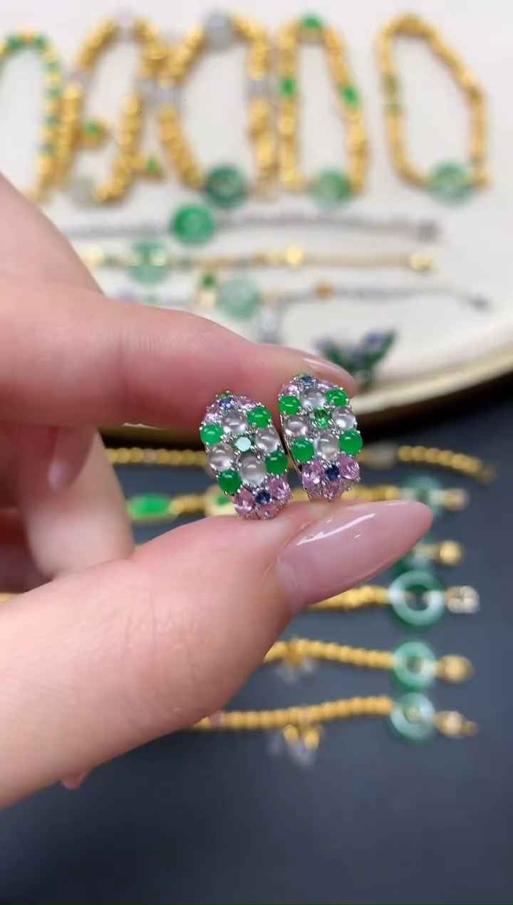 翡翠18K金镶嵌耳饰W435|9800