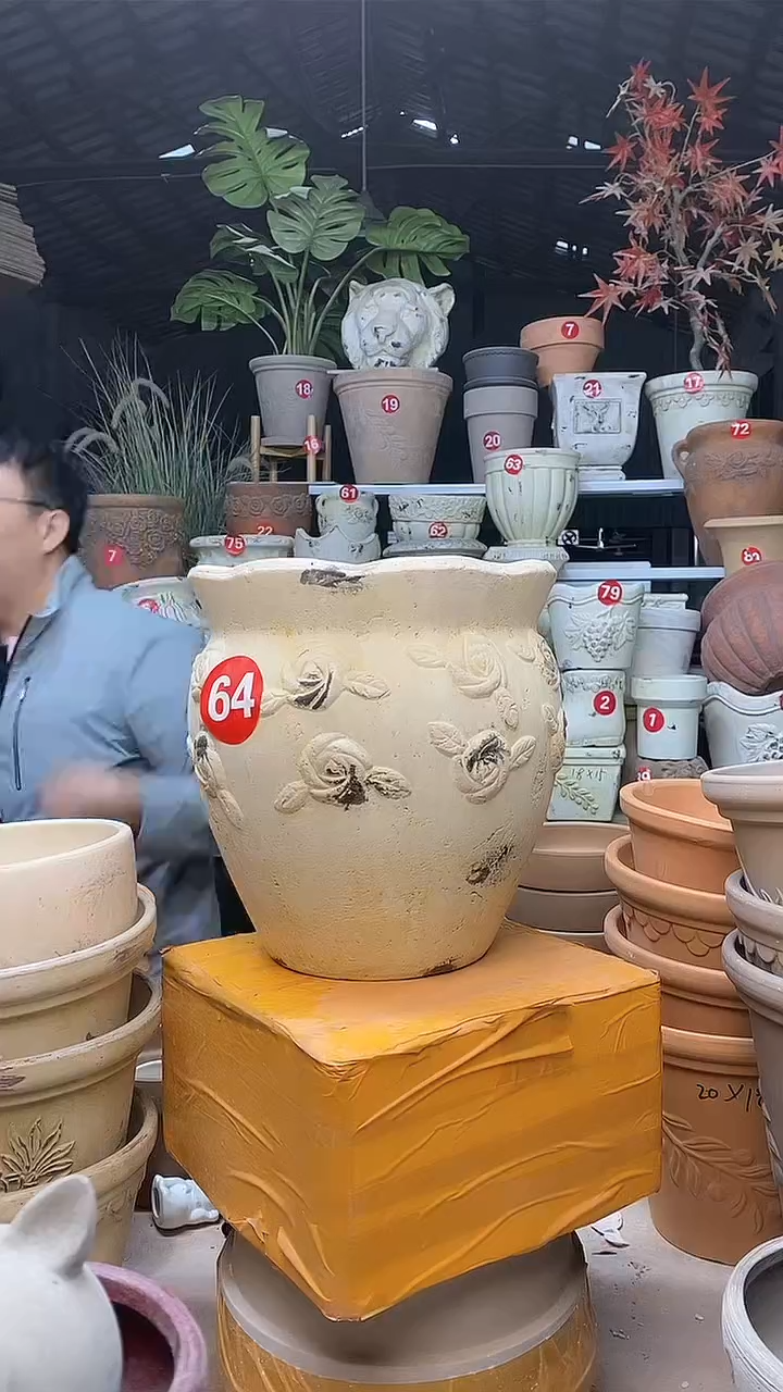 【闪购商品】缸1个白色作旧罐形荷叶22*24无托