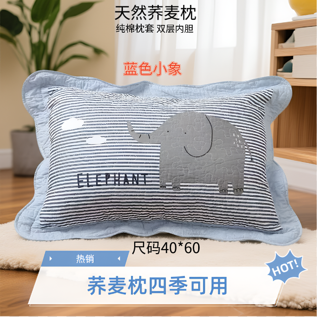 新品田园40*60荞麦枕头加厚家用双层内胆加枕头套三层防护可拆洗