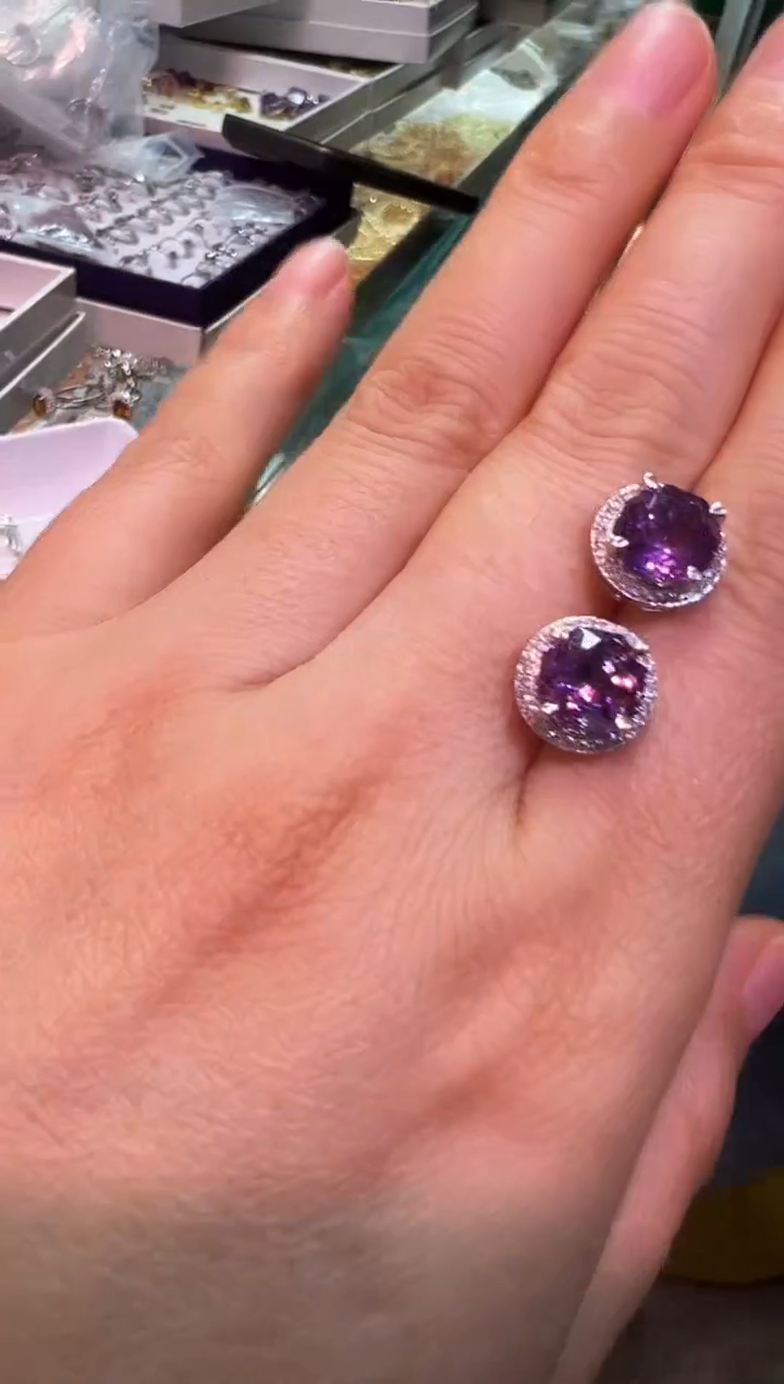银S925镶嵌耳饰紫晶1207m055多样性发其一
