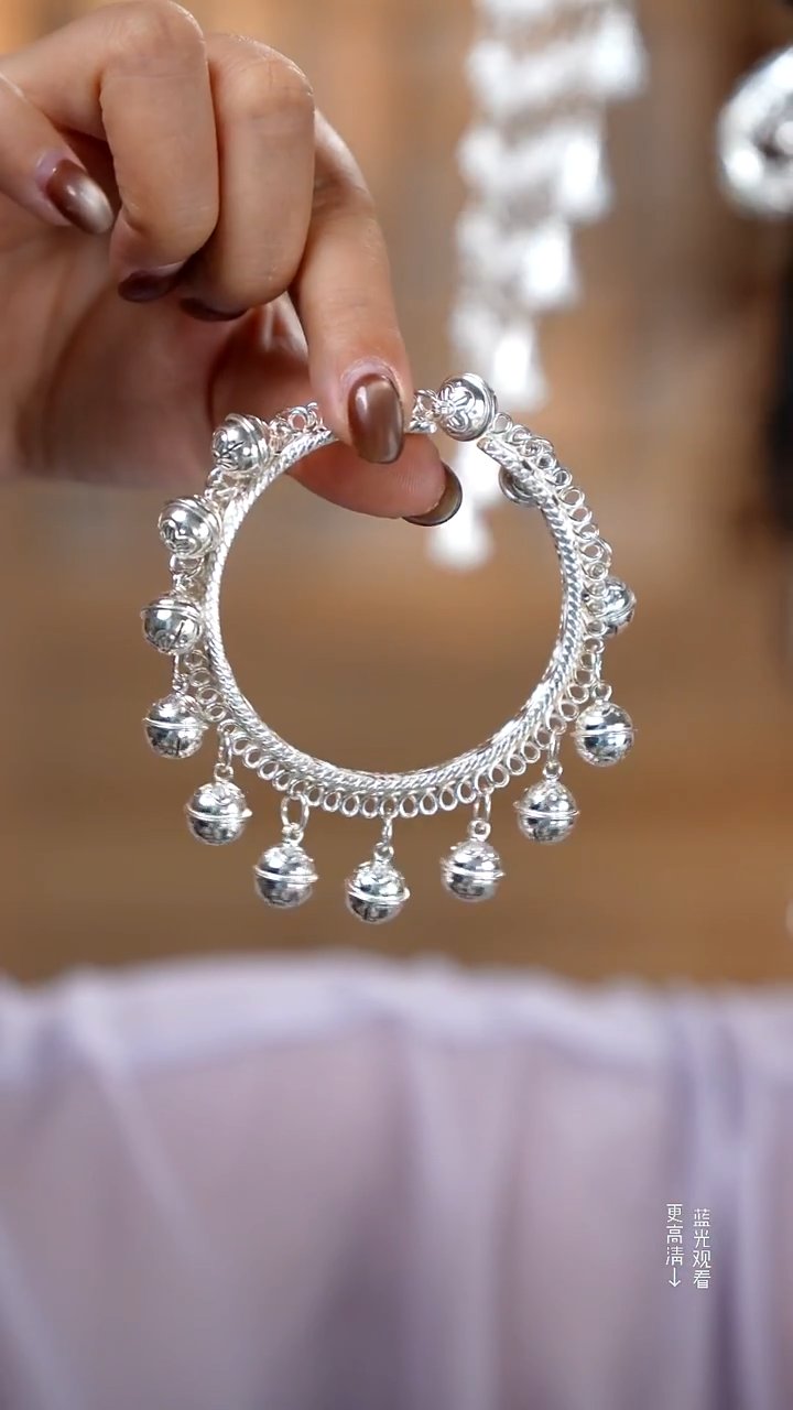 珐琅足银新款铃铛手镯55.5
