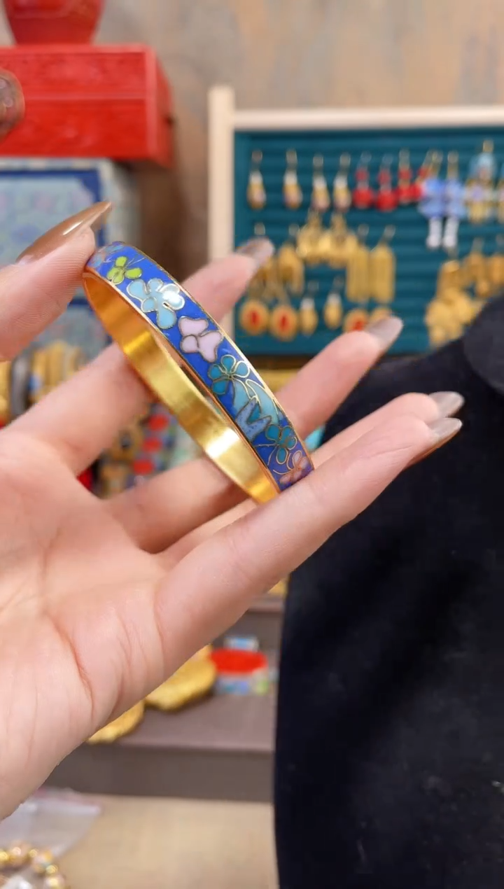 【闪购商品】非遗景泰蓝扁镯子天蓝蝴蝶55-58