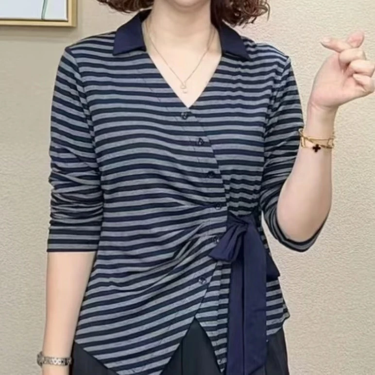 2025设计感新品时尚洋气百搭减龄显瘦秋款长袖条纹女气质衬衫上衣