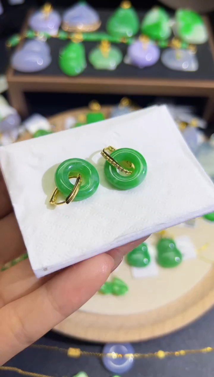 【闪购商品】翡翠耳饰银S925镶嵌Q缅料A货翡翠/支持复检/一件