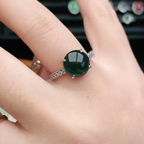 鑫辰珠宝天然A货翡翠银镶嵌设计款开口女戒指时尚百搭