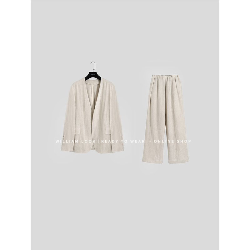 威廉威 男女同款【100亚麻套装】优雅高级纯亚麻外套长裤两件套Z261