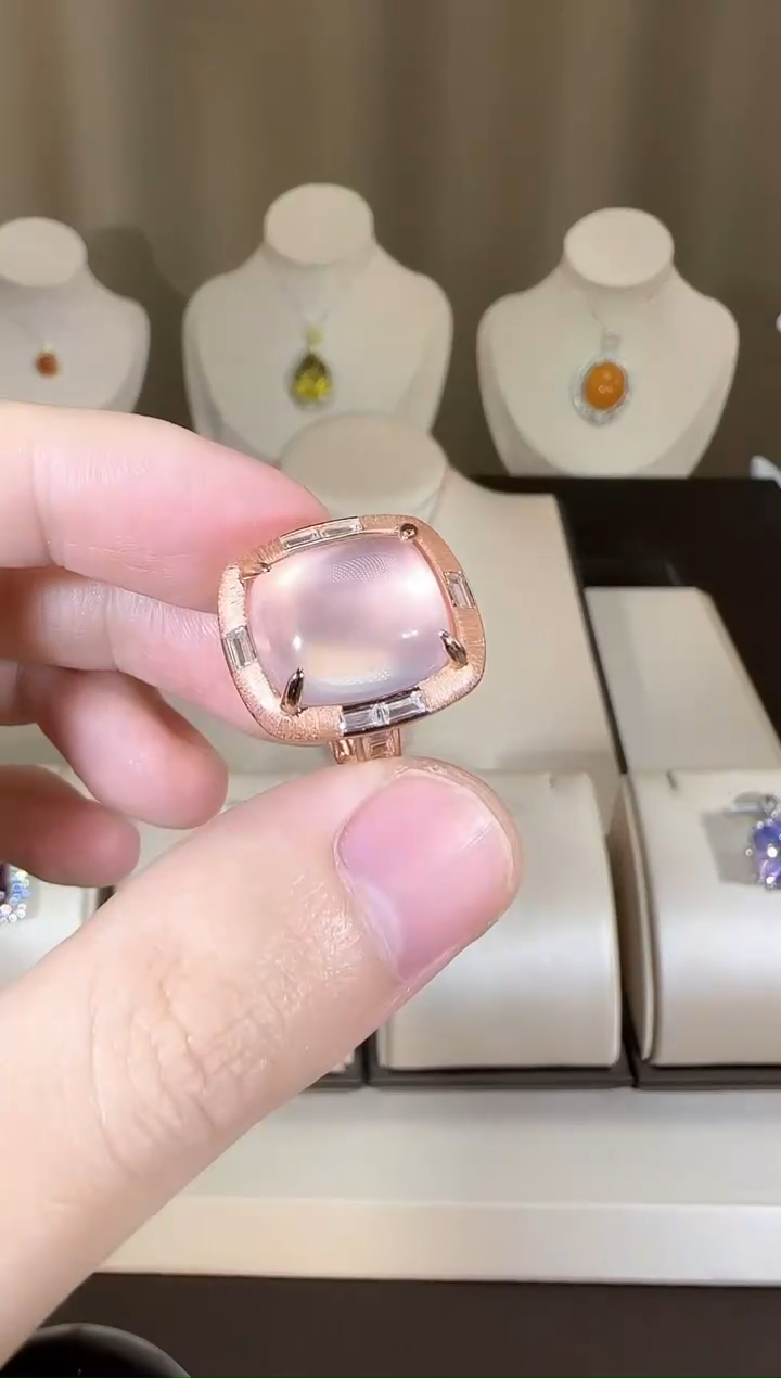 【闪购商品】芙蓉石戒指银S925镶嵌14*12mm粉水晶