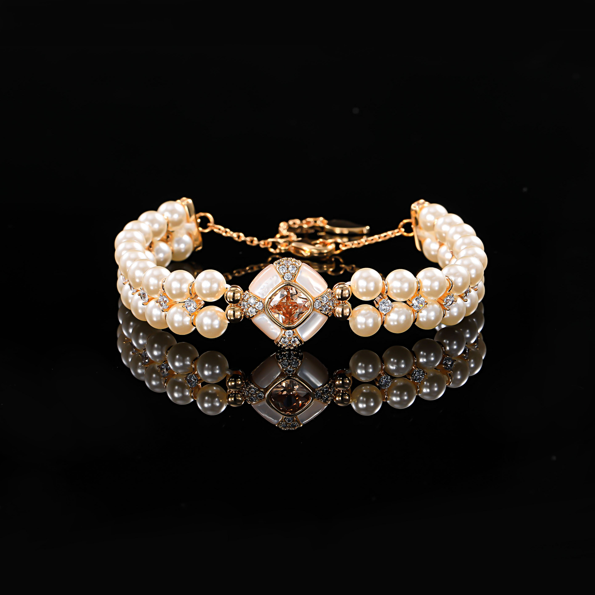 铜合金手链 ——木木(BL11）香槟金色双排珠珠5毫米手链15+5厘米