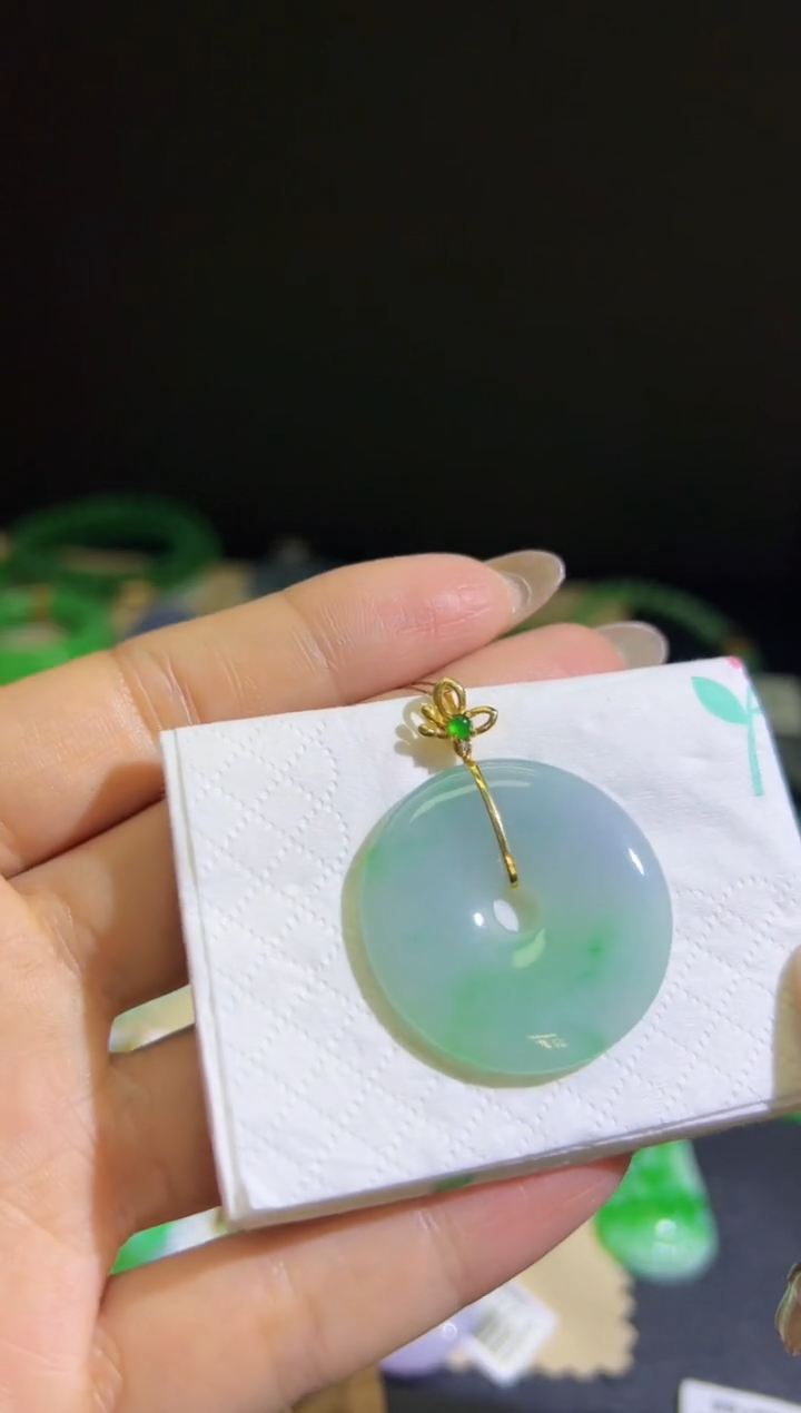 【闪购商品】翡翠颈饰18K金镶嵌Q缅料A货翡翠/支持复检/一件