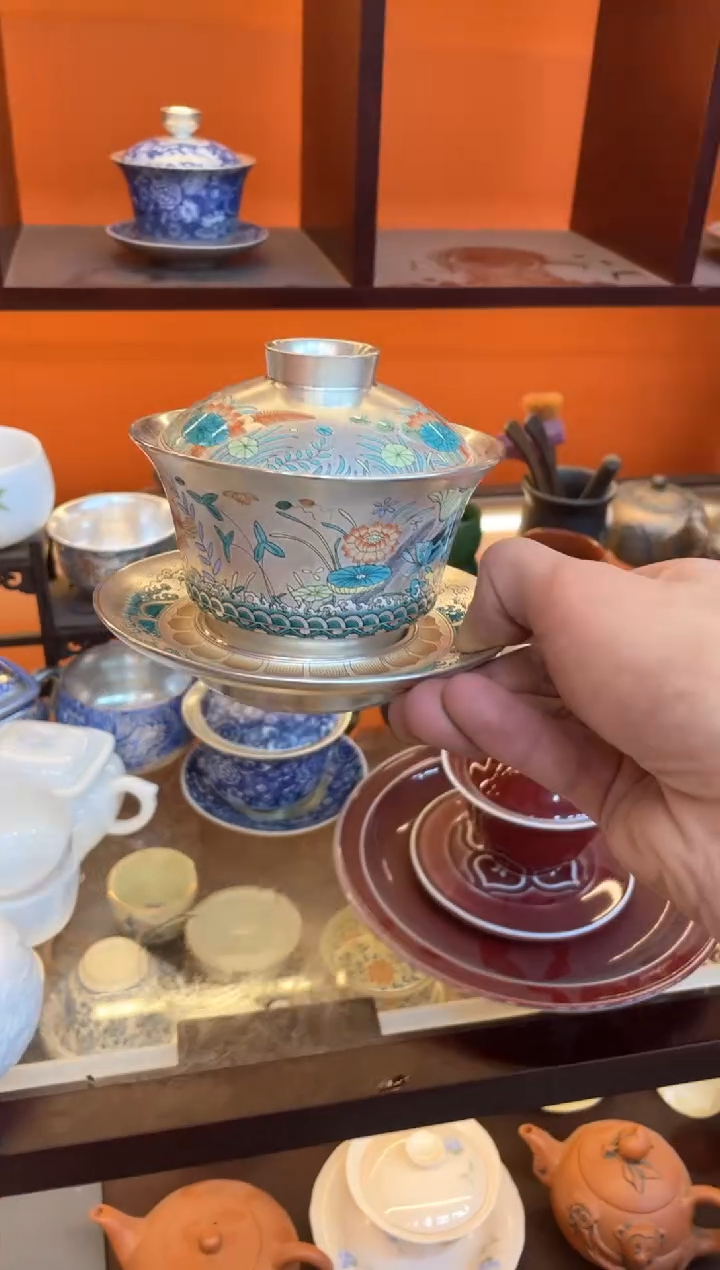 【闪购商品】@@@@@@@@@@@@鱼藻纹三才银盖碗