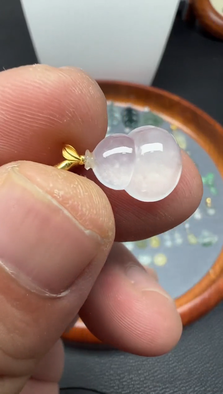 颈饰18K金镶嵌翡翠（35号）纯天然A货缅甸翡翠 葫芦锁骨吊坠