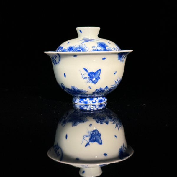 拾月谨制-蝶恋花元宝盖碗薄胎岩茶小盖碗泡茶神器文创礼品