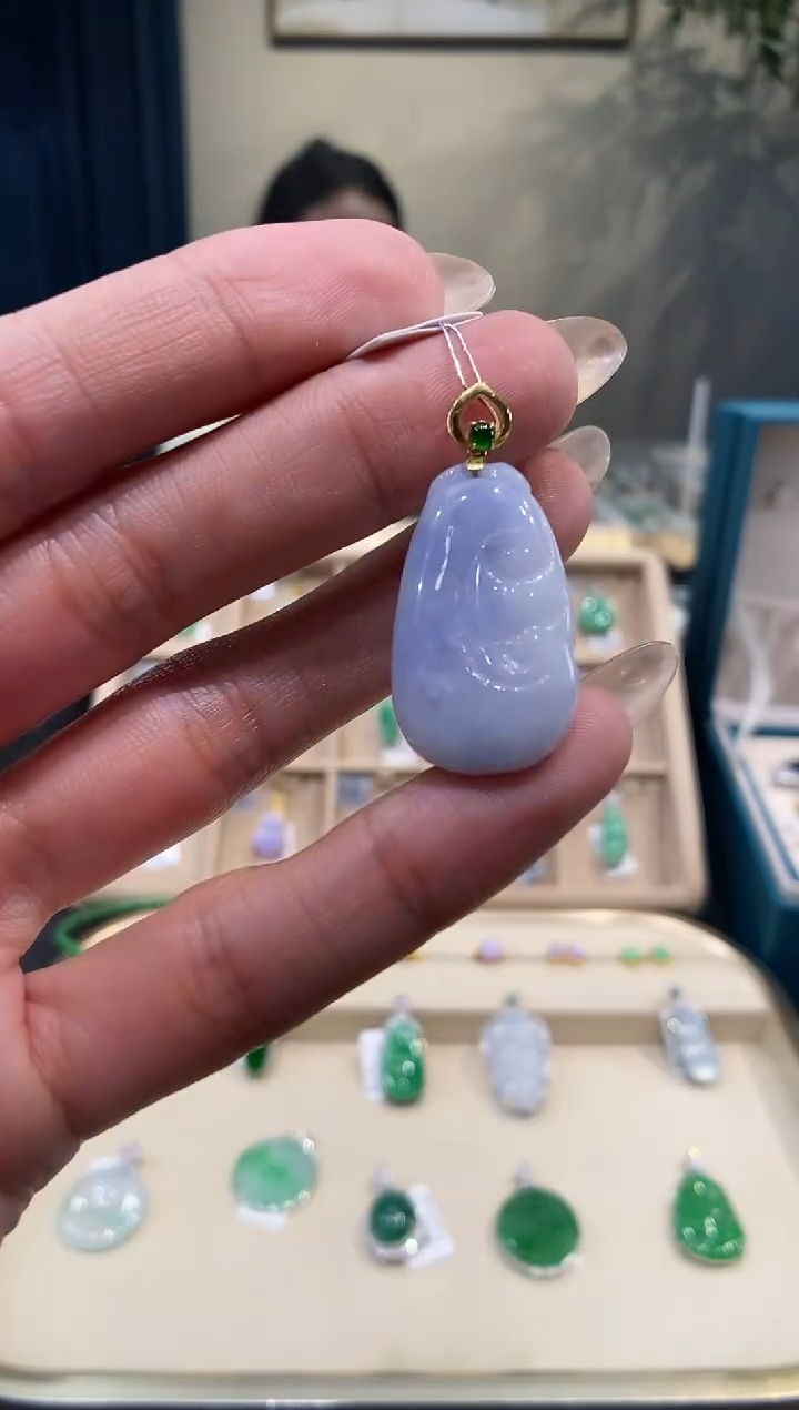 【闪购商品】翡翠吊坠(不含链)18K金镶嵌如意