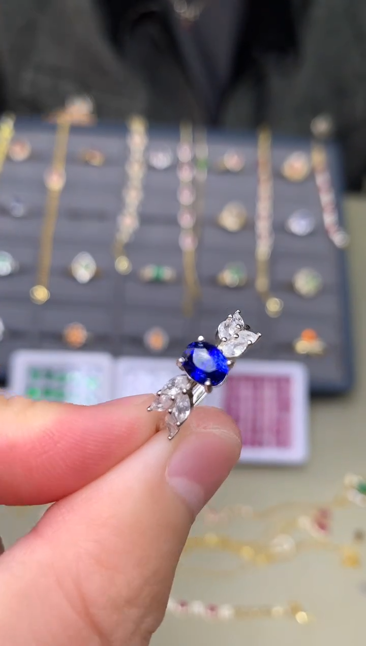 戒指蓝宝石银S925镶嵌戒指