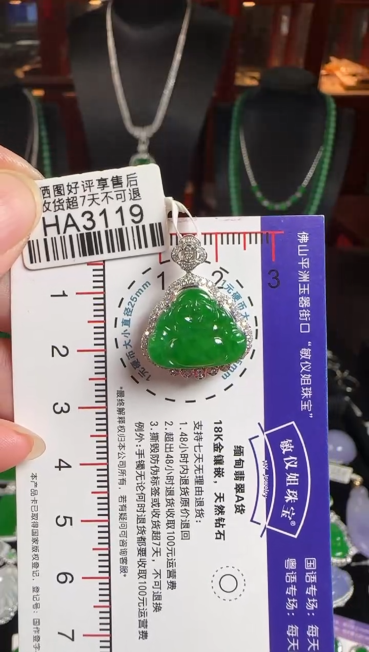 颈饰18K金镶嵌翡翠HA3119佛公