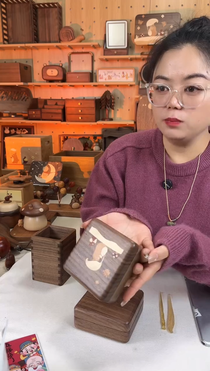 木北美黑胡桃龙猫首饰盒