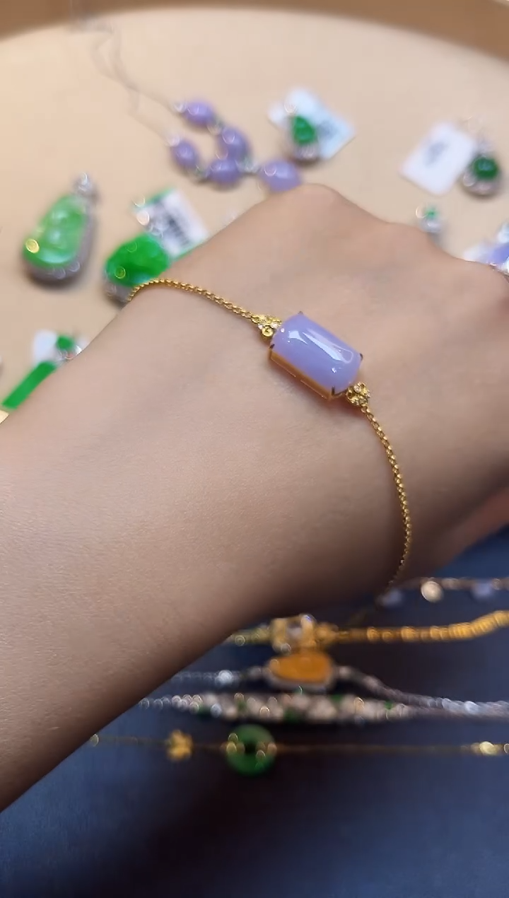 【闪购商品】翡翠手链18K金镶嵌9999    