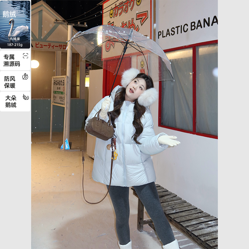 裂渡宣宣【鹅绒小软包】保暖百搭羽绒女冬插肩中长款鹅绒服ZY510A09