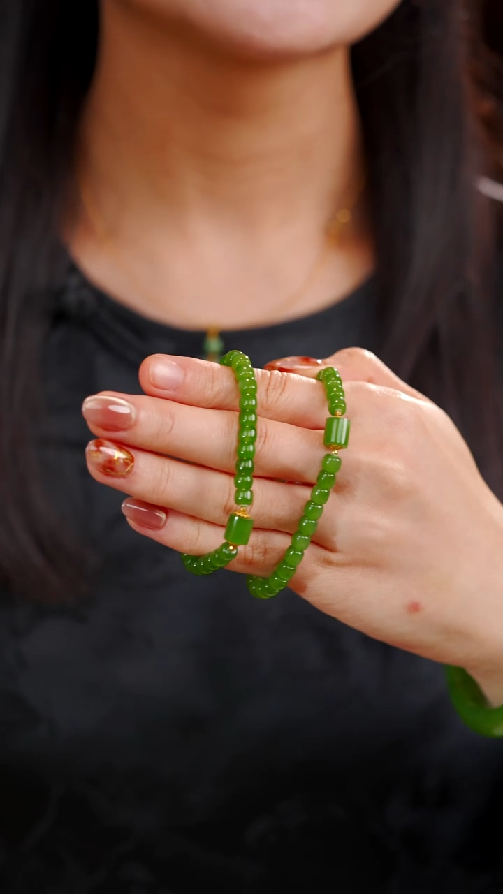 18K金镶嵌手串和田玉碧玉手串