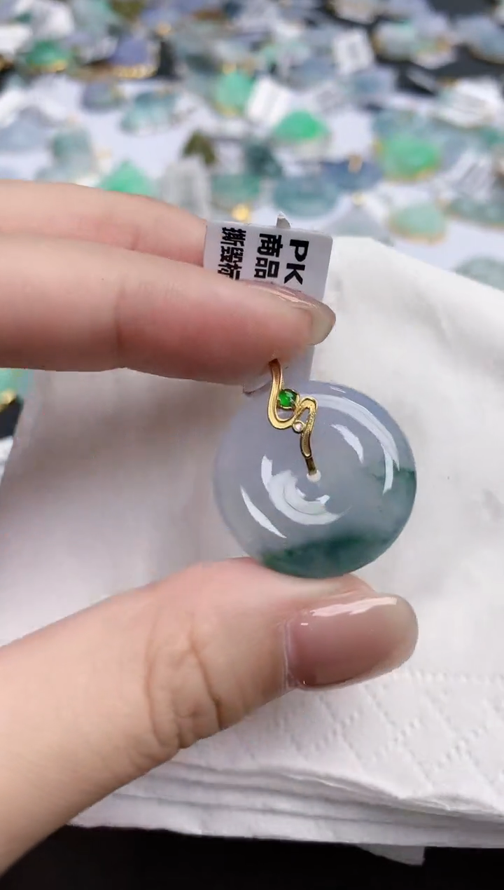 【闪购商品】翡翠颈饰18K金镶嵌天然缅甸翡翠A货