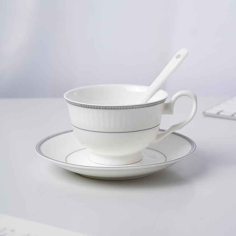 「神殿」3头贵族咖啡杯 釉中彩  浮雕 家用 高端 骨瓷 简约 杯碟